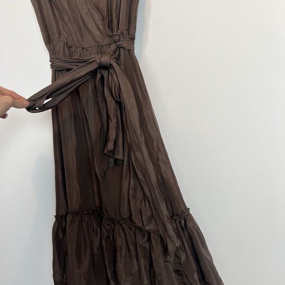 bcbg maxazria 100% silk tiered ruffle wrap midi dress MD boho cottagecore fall - Picture 5 of 14